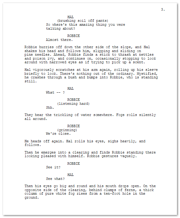 Sample of ISLAND OF FOG screenplay